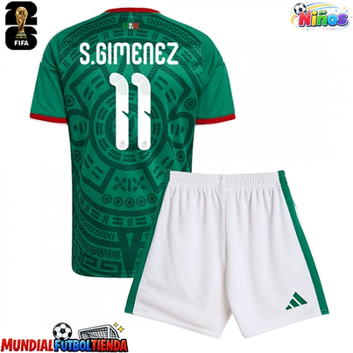 Camiseta México Santiago Gimenez #11 Primera Equipación Replica Mundial 2026 para niños mangas cortas (+ Pantalones cortos)